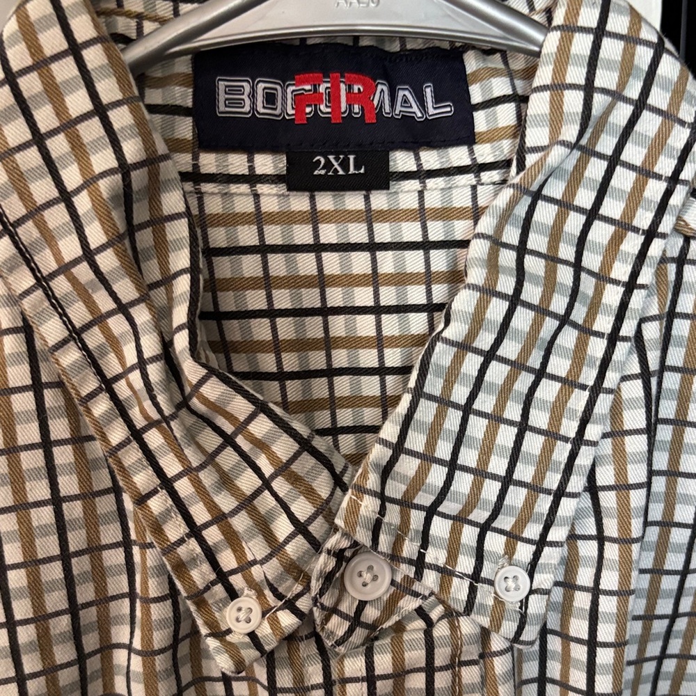 Bocomal FR Men's Plaid Shirt - Brown and White